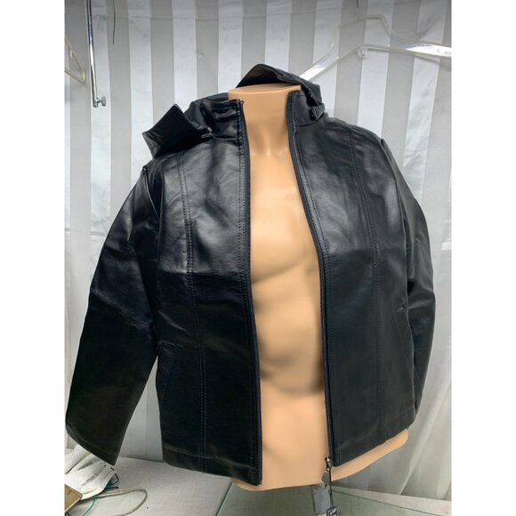 New R Rosso Black & Gold Leather Jacket Black Zip Up Hoodie Large NWT Italy - Picture 9 of 11